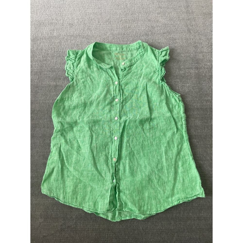 Lilly Pulitzer Button Down Briette Top Women M Green Linen Coastal Beachy